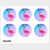 Mooie Flamingo in het water op een strand Ronde Sticker (Vel)