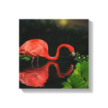 Mooie Flamingo in Pond Wrapped Canvas