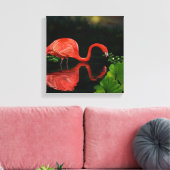 Mooie Flamingo in Pond Wrapped Canvas (Insitu (Woonkamer))