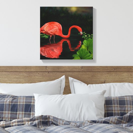 Mooie Flamingo in Pond Wrapped Canvas (Insitu (Slaapkamer))