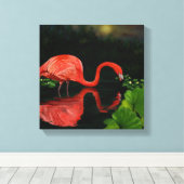 Mooie Flamingo in Pond Wrapped Canvas Afdruk (Insitu (Houten vloer))