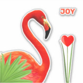 Mooie Flamingo met palmbladeren en hart Sticker (Voorkant)