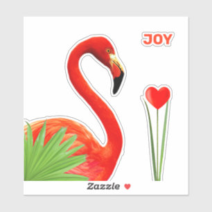 Mooie Flamingo met Palmbladeren & Hart Sticker