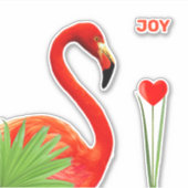 Mooie Flamingo met Palmbladeren & Hart Sticker (Voorkant)