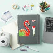 Mooie Flamingo met Palmbladeren & Hart Sticker (iPad Cover)