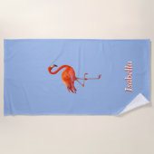 Mooie flamingo op lichtblauw gepersonaliseerd strandlaken (Voorkant)