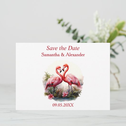 Mooie Flamingo Save the Date (Staand voorkant)