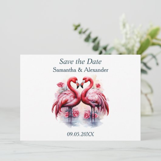 Mooie Flamingo Save the Date (Staand voorkant)