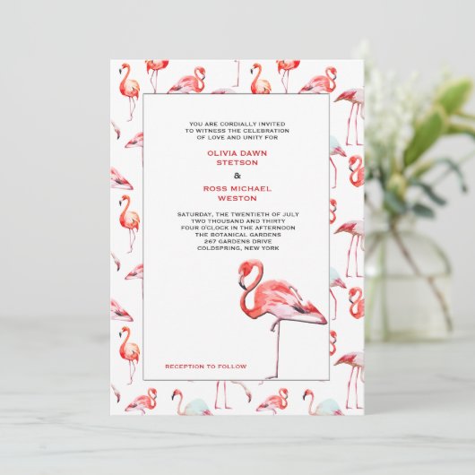 Mooie Flamingo's bruiloft uitnodiging (Staand voorkant)