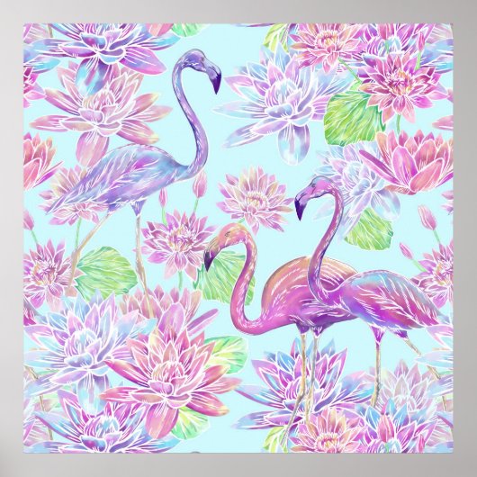 Mooie flamingo's en lotusbloemen poster (Voorkant)