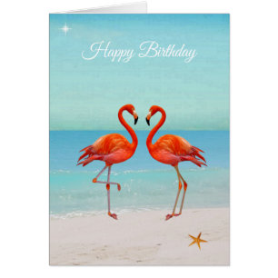 Mooie Flamingos op de Beach Birthday Kaart