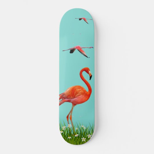 Mooie Flamingos op Light Turquoise Blue Persoonlijk Skateboard (Voorkant)