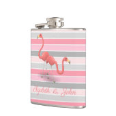 Mooie flamingo's, strepen, gepersonaliseerd heupfles (Links)