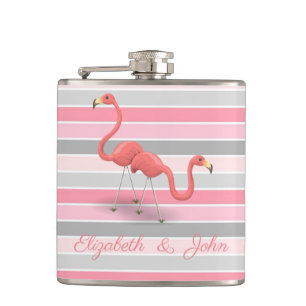Mooie flamingo's, strepen, gepersonaliseerd heupfles