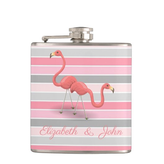 Mooie flamingo's, strepen, gepersonaliseerd heupfles (Voorkant)