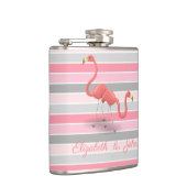 Mooie flamingo's, strepen, gepersonaliseerd heupfles (Rechts)