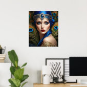 Mooie flapper met pauwentulband poster (Thuiskantoor)