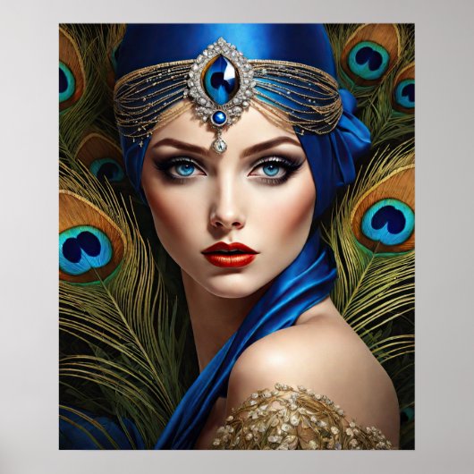 Mooie flapper met pauwentulband poster (Voorkant)