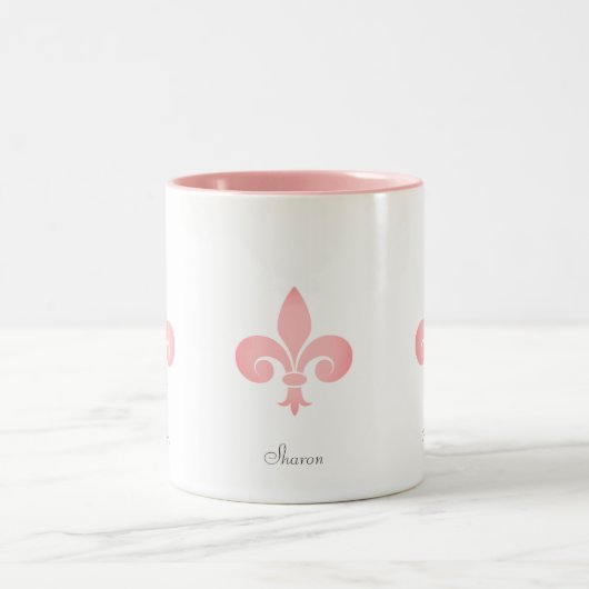 Mooie Fleur-de-lis-ventilator in lichtkoraalroze Tweekleurige Koffiemok (Center)