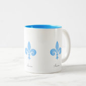 Mooie Fleur-de-lis-ventilator in Turquoise Tweekleurige Koffiemok (Voorkant rechts)