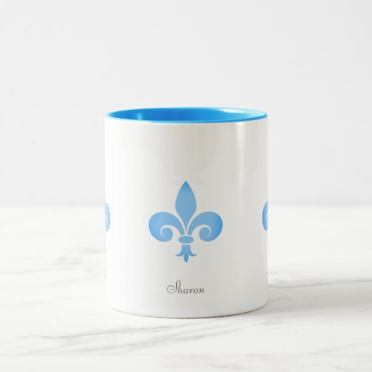 Mooie Fleur-de-lis-ventilator in Turquoise Tweekleurige Koffiemok (Center)