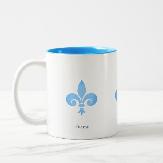Mooie Fleur-de-lis-ventilator in Turquoise Tweekleurige Koffiemok (Links)