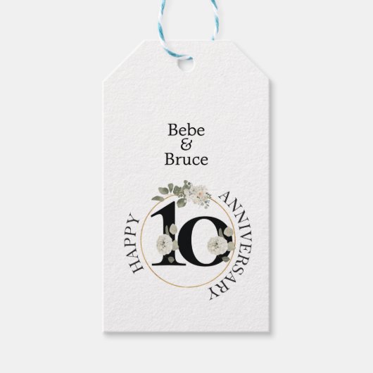 Mooie Floral 10e Jubileum Gift Labels Cadeaulabel (Voorkant)