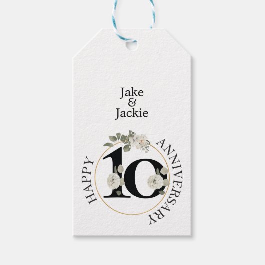 Mooie Floral 10e Jubileum op maat Cadeaulabel (Voorkant)