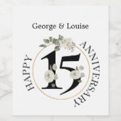 Mooie Floral 15 jaar JUBILEUM wijn Wijn Etiket (Enkel label)