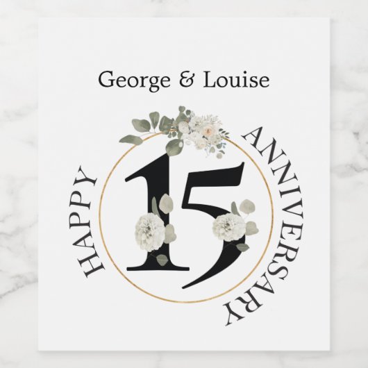 Mooie Floral 15 jaar JUBILEUM wijn Wijn Etiket (Enkel label)