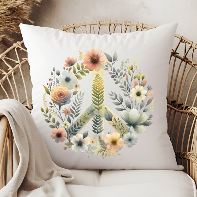 Mooie Floral 70s Retro Vredesbord Kussen (Creator heeft geüpload)