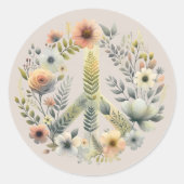 Mooie Floral 70s Retro Vredesbord Ronde Sticker (Voorkant)