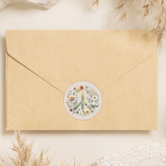 Mooie Floral 70s Retro Vredesbord Ronde Sticker