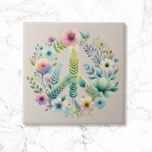 Mooie Floral 70s Retro Vredesbord Tegeltje