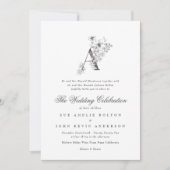 Mooie Floral 'A' Monogram Sketched Wedding Kaart (Voorkant)