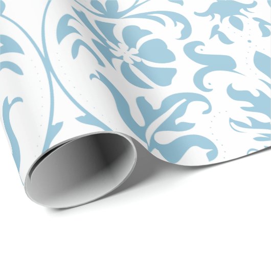 Mooie Floral Aqua en White Damask Design Cadeaupapier (Rol Hoek)
