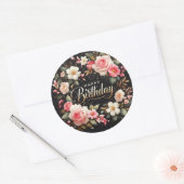 Mooie Floral Birthday sticker: "HappyBirthday" Ronde Sticker (Envelop)