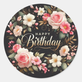 Mooie Floral Birthday sticker: "HappyBirthday" Ronde Sticker