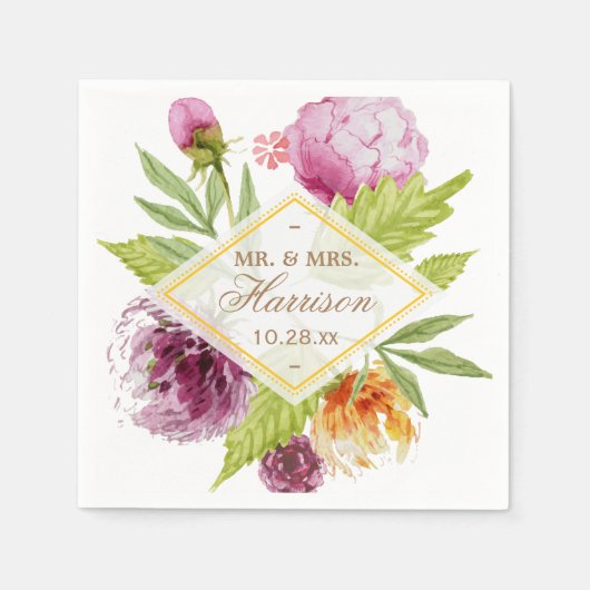 Mooie Floral Blossom Mr. en Mrs Wedding Servetten (Voorkant)