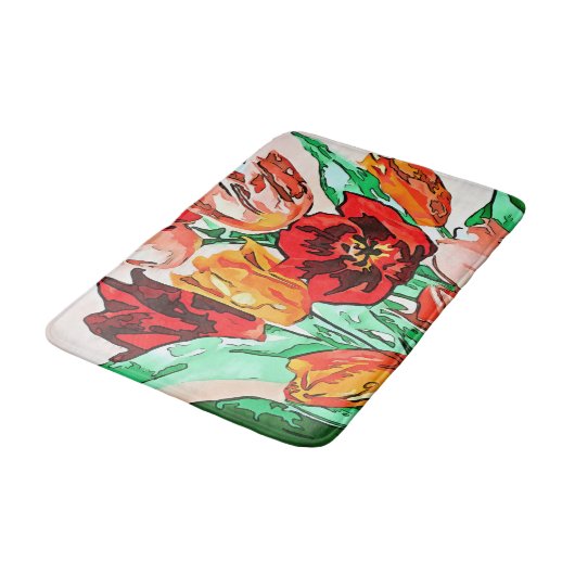 Mooie Floral Bouquet Tulips Black Outline Art Badmat (Gekanteld)