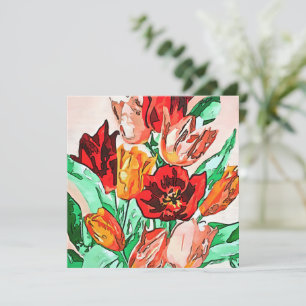 Mooie Floral Bouquet Tulips Black Outline Art Feestdagenkaart