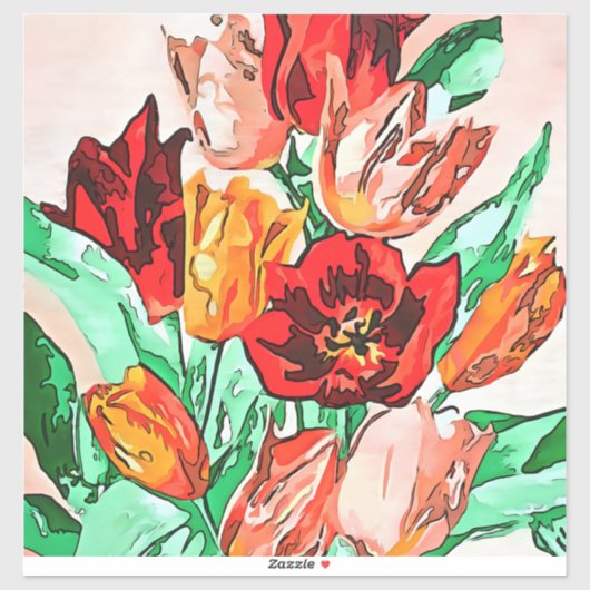 Mooie Floral Bouquet Tulips Black Outline Art Sticker (Vel)