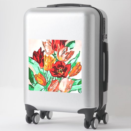 Mooie Floral Bouquet Tulips Black Outline Art Sticker (Koffer)