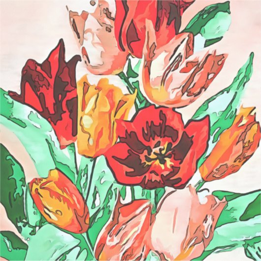 Mooie Floral Bouquet Tulips Black Outline Art Sticker (Voorkant)