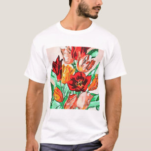 Mooie Floral Bouquet Tulips Black Outline Art T-shirt