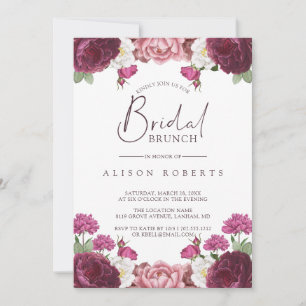 Mooie Floral Bourgondische bruidsmeisjes brunch Kaart