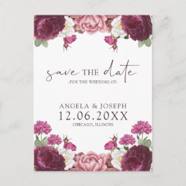 Mooie Floral Bourgondische bruiloft Save the Date Aankondigingskaart
