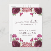 Mooie Floral Bourgondische bruiloft Save the Date Aankondigingskaart (Voorkant / Achterkant)