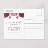 Mooie Floral Bourgondische bruiloft Save the Date Aankondigingskaart (Achterkant)