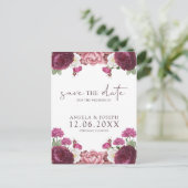 Mooie Floral Bourgondische bruiloft Save the Date Aankondigingskaart (Staand voorkant)